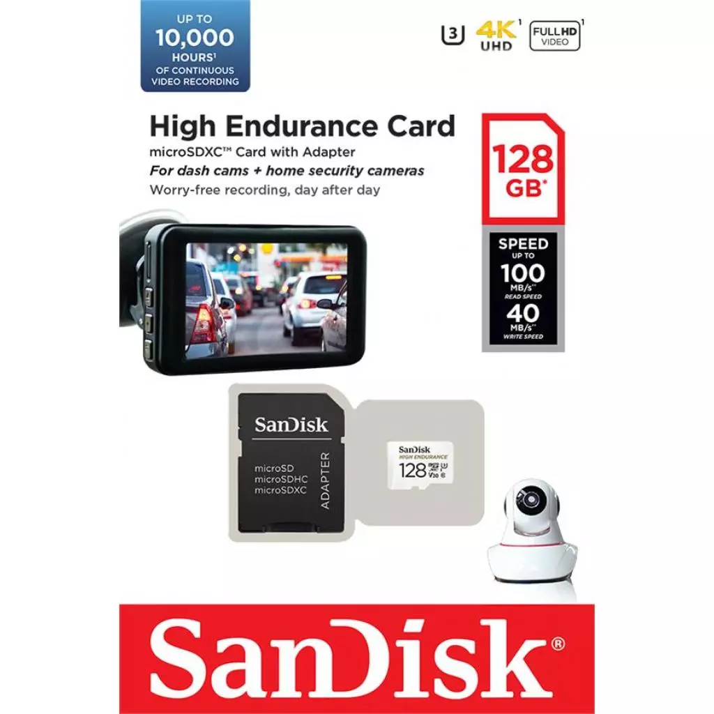 Карта памяти SanDisk 128GB microSDXC class 10 UHS-I U3 V30 High Endurance (SDSQQNR-128G-GN6IA) - 1 Карта памяти SanDisk 128GB microSDXC class 10 UHS-I U3 V30 High Endurance (SDSQQNR-128G-GN6IA) - 1