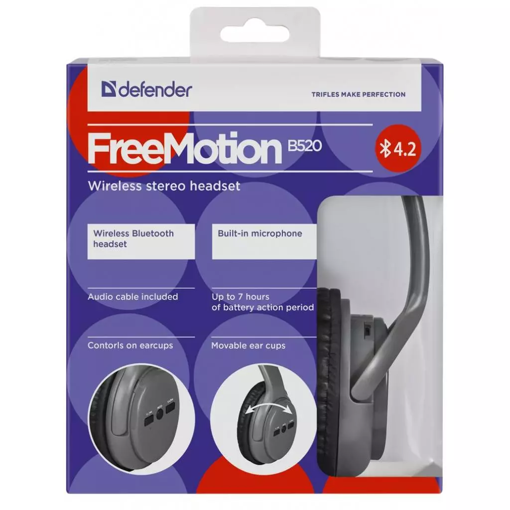 Наушники Defender FreeMotion B520 Bluetooth Grey (63520) - 3 Наушники Defender FreeMotion B520 Bluetooth Grey (63520) - 3