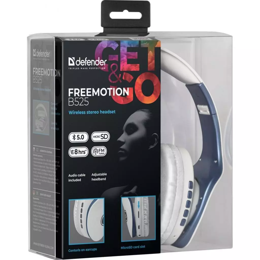 Наушники Defender FreeMotion B525 Bluetooth White-Blue (63526) - 4 Наушники Defender FreeMotion B525 Bluetooth White-Blue (63526) - 4