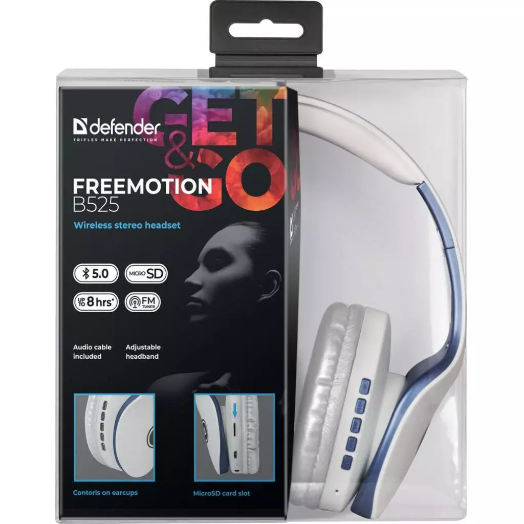 Наушники Defender FreeMotion B525 Bluetooth White-Blue (63526) - 5 Наушники Defender FreeMotion B525 Bluetooth White-Blue (63526) - 5