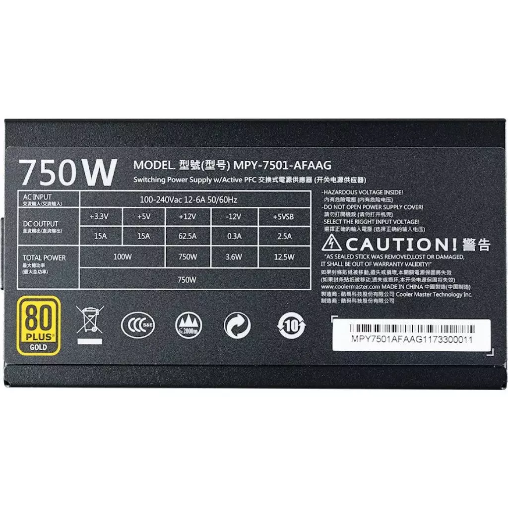 Блок питания CoolerMaster 750W MWE Gold (MPY-7501-AFAAG-EU) - 9 Блок питания CoolerMaster 750W MWE Gold (MPY-7501-AFAAG-EU) - 9