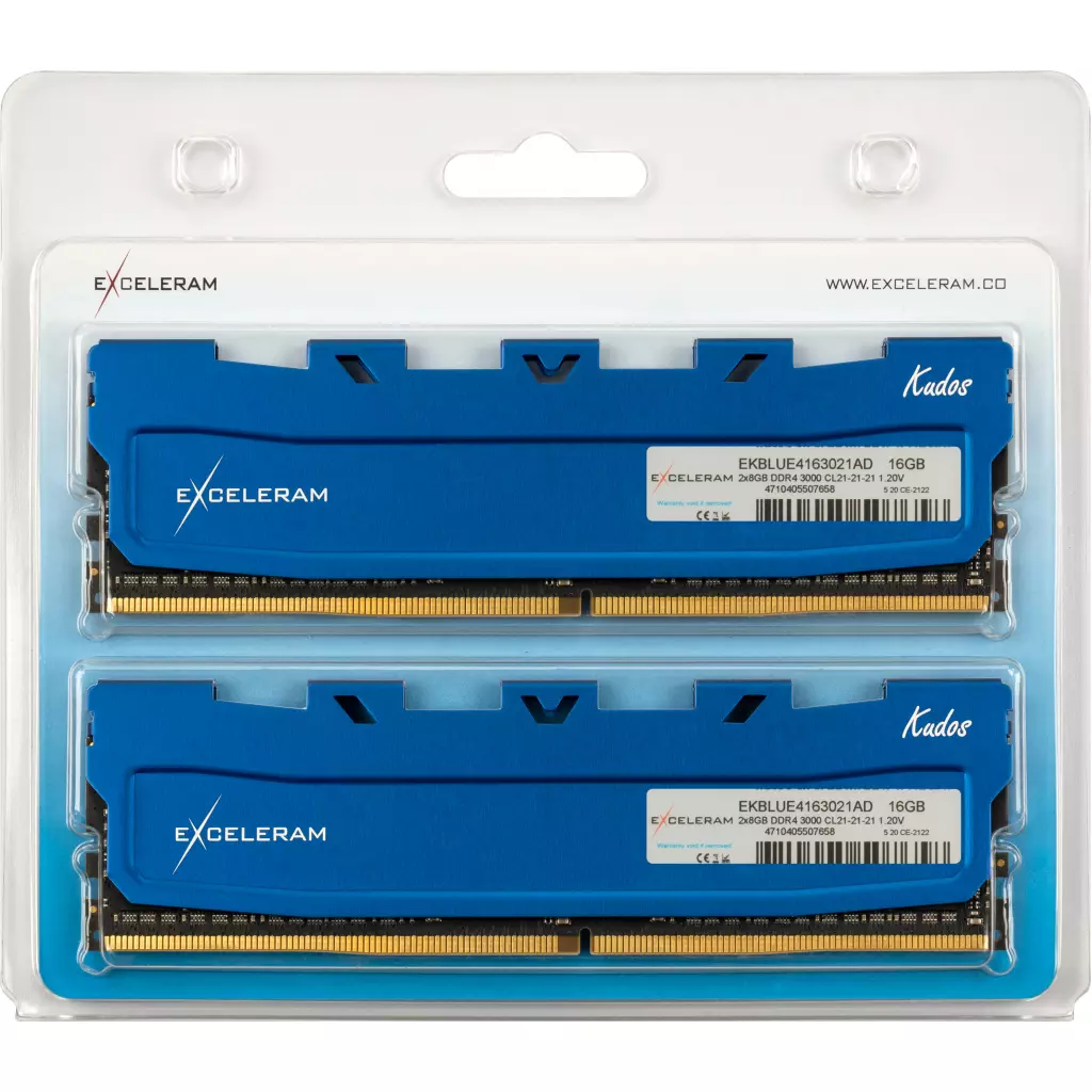 Модуль памяти для компьютера DDR4 16GB (2x8GB) 3000 MHz Blue Kudos eXceleram (EKBLUE4163021AD) - 1 Модуль памяти для компьютера DDR4 16GB (2x8GB) 3000 MHz Blue Kudos eXceleram (EKBLUE4163021AD) - 1