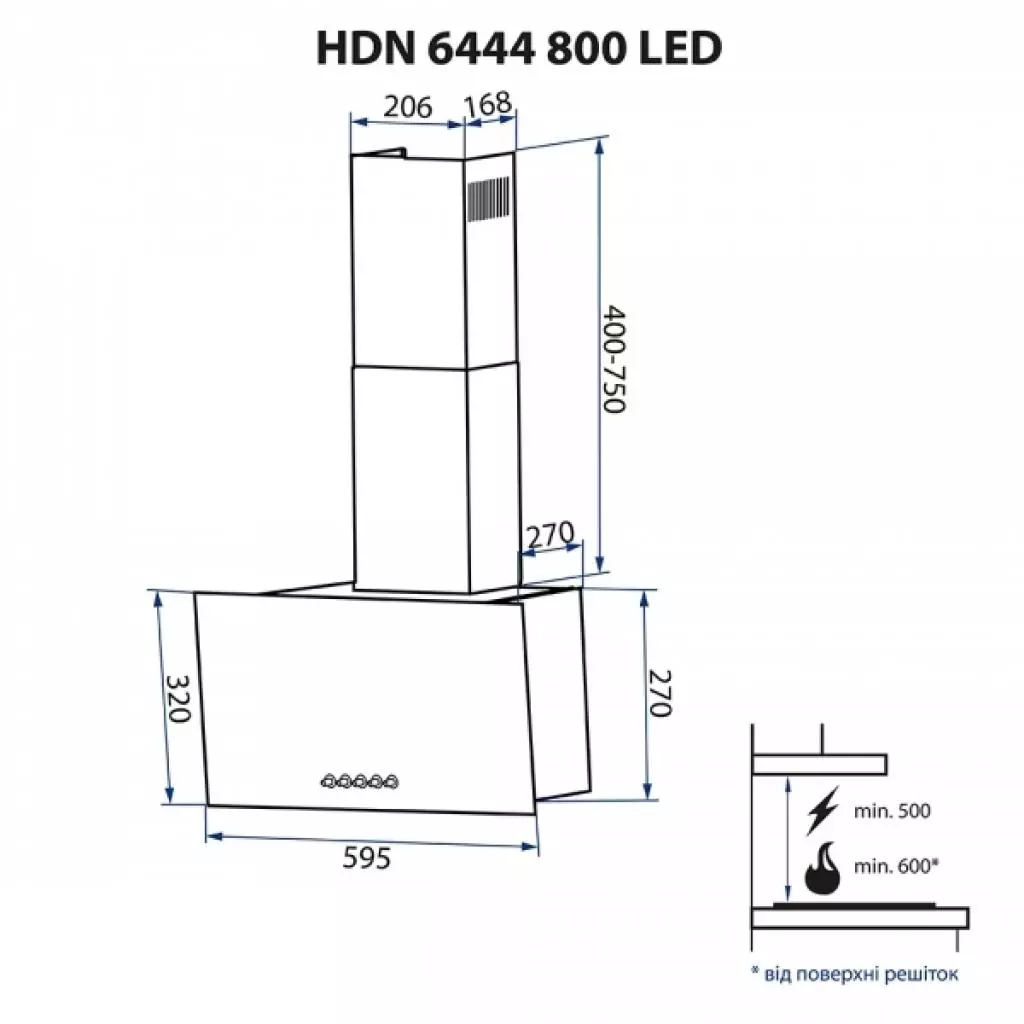 Вытяжка кухонная Minola HDN 6444 BL 800 LED - 10 Вытяжка кухонная Minola HDN 6444 BL 800 LED - 10