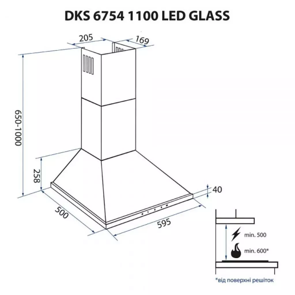 Вытяжка кухонная Minola DKS 6754 I/BL 1100 LED GLASS - 3 Вытяжка кухонная Minola DKS 6754 I/BL 1100 LED GLASS - 3