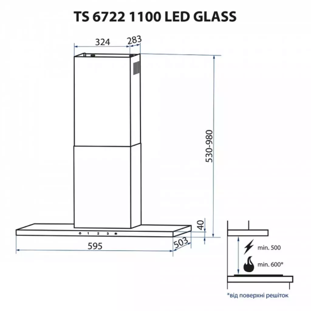 Вытяжка кухонная Minola TS 6722 BL 1100 LED GLASS - 3 Вытяжка кухонная Minola TS 6722 BL 1100 LED GLASS - 3
