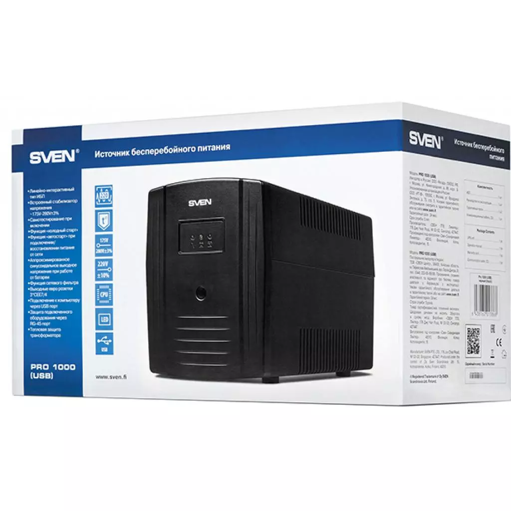 Источник бесперебойного питания Sven Pro 1000 USB (00370019) - 3 Источник бесперебойного питания Sven Pro 1000 USB (00370019) - 3