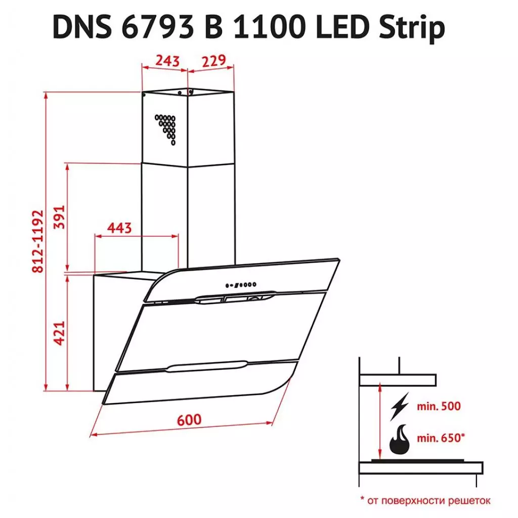 Вытяжка кухонная Perfelli DNS 6793 B 1100 BL LED Strip - 6 Вытяжка кухонная Perfelli DNS 6793 B 1100 BL LED Strip - 6
