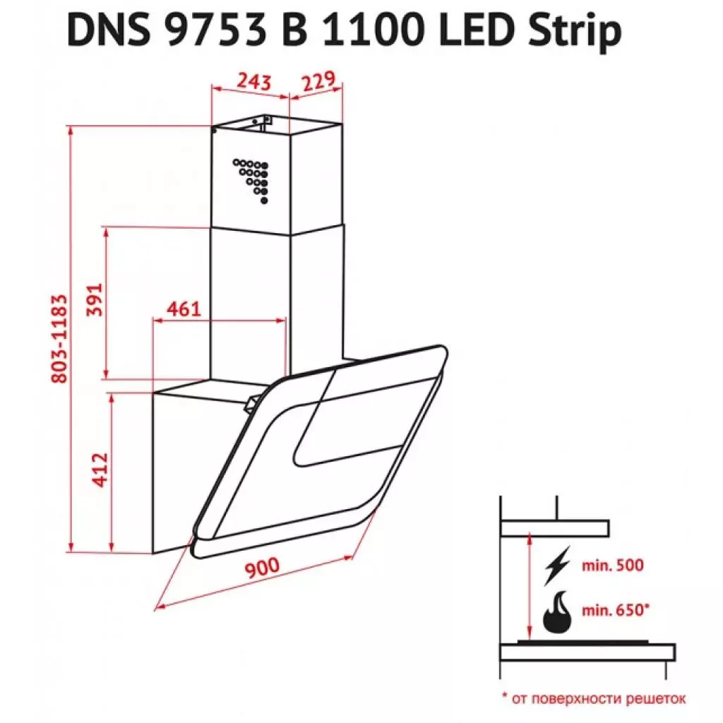 Вытяжка кухонная Perfelli DNS 9753 B 1100 WH/BL LED Strip - 6 Вытяжка кухонная Perfelli DNS 9753 B 1100 WH/BL LED Strip - 6