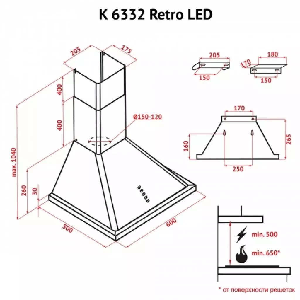Вытяжка кухонная Perfelli K 6332 BL Retro LED - 3 Вытяжка кухонная Perfelli K 6332 BL Retro LED - 3
