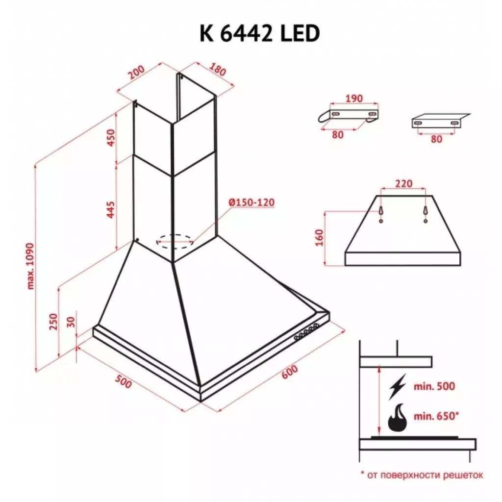 Вытяжка кухонная Perfelli K 6442 W LED - 3 Вытяжка кухонная Perfelli K 6442 W LED - 3