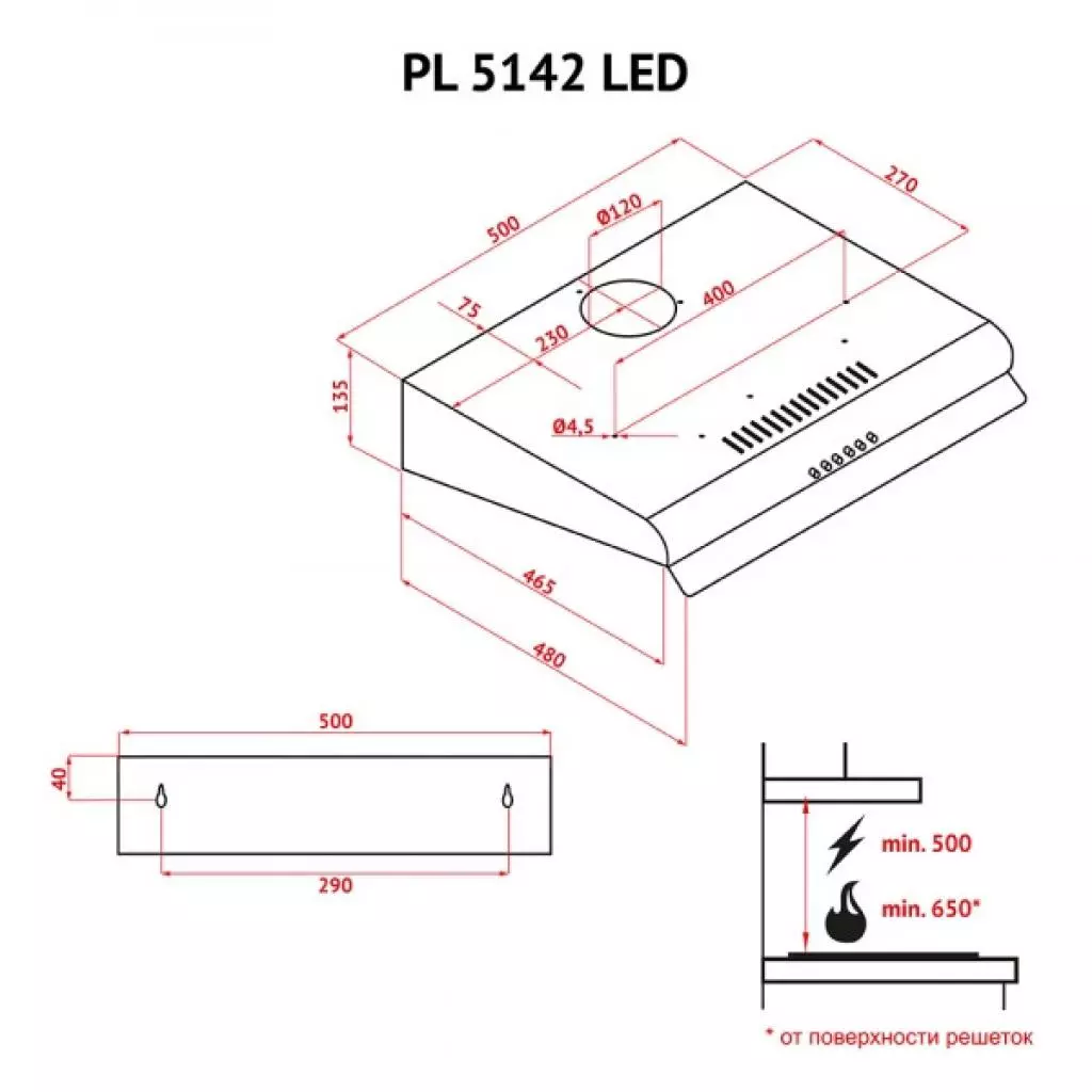 Вытяжка кухонная Perfelli PL 5142 IV LED - 10 Вытяжка кухонная Perfelli PL 5142 IV LED - 10