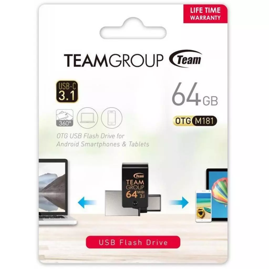 USB флеш накопитель Team 64GB M181 Black USB 3.1/Type-C (TM181364GB01) - 5 USB флеш накопитель Team 64GB M181 Black USB 3.1/Type-C (TM181364GB01) - 5