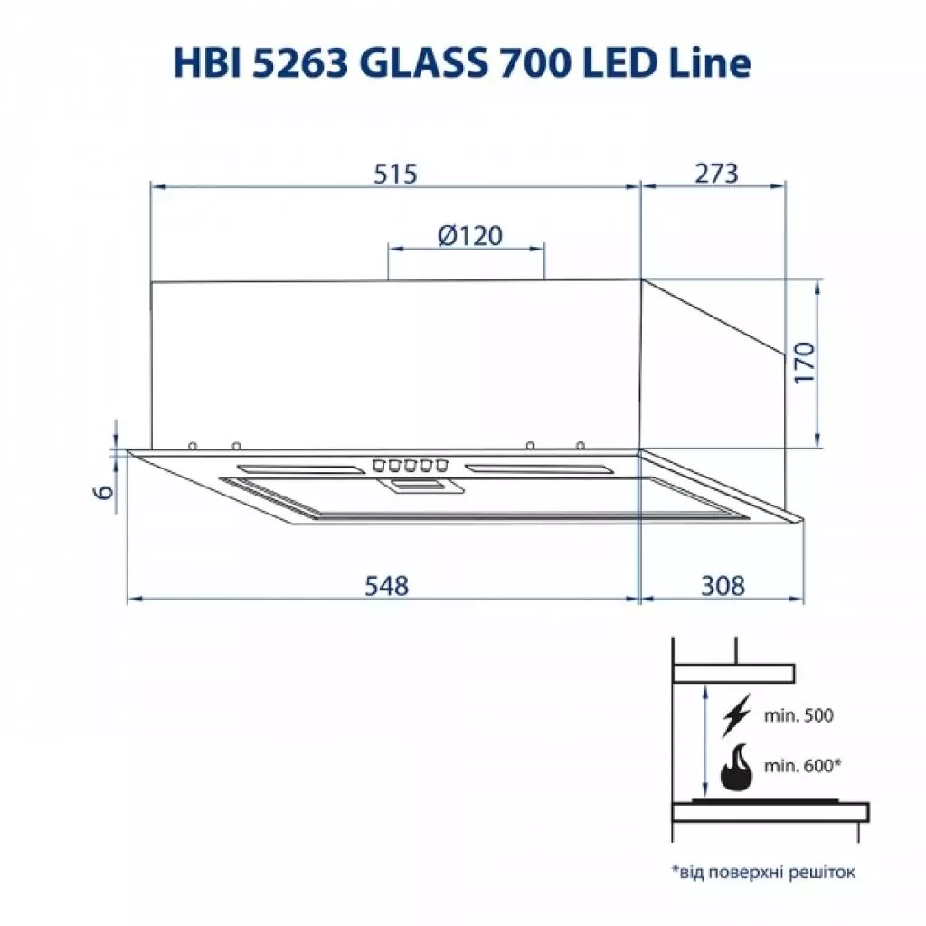 Вытяжка кухонная Minola HBI 5263 BL GLASS 700 LED Line - 8 Вытяжка кухонная Minola HBI 5263 BL GLASS 700 LED Line - 8
