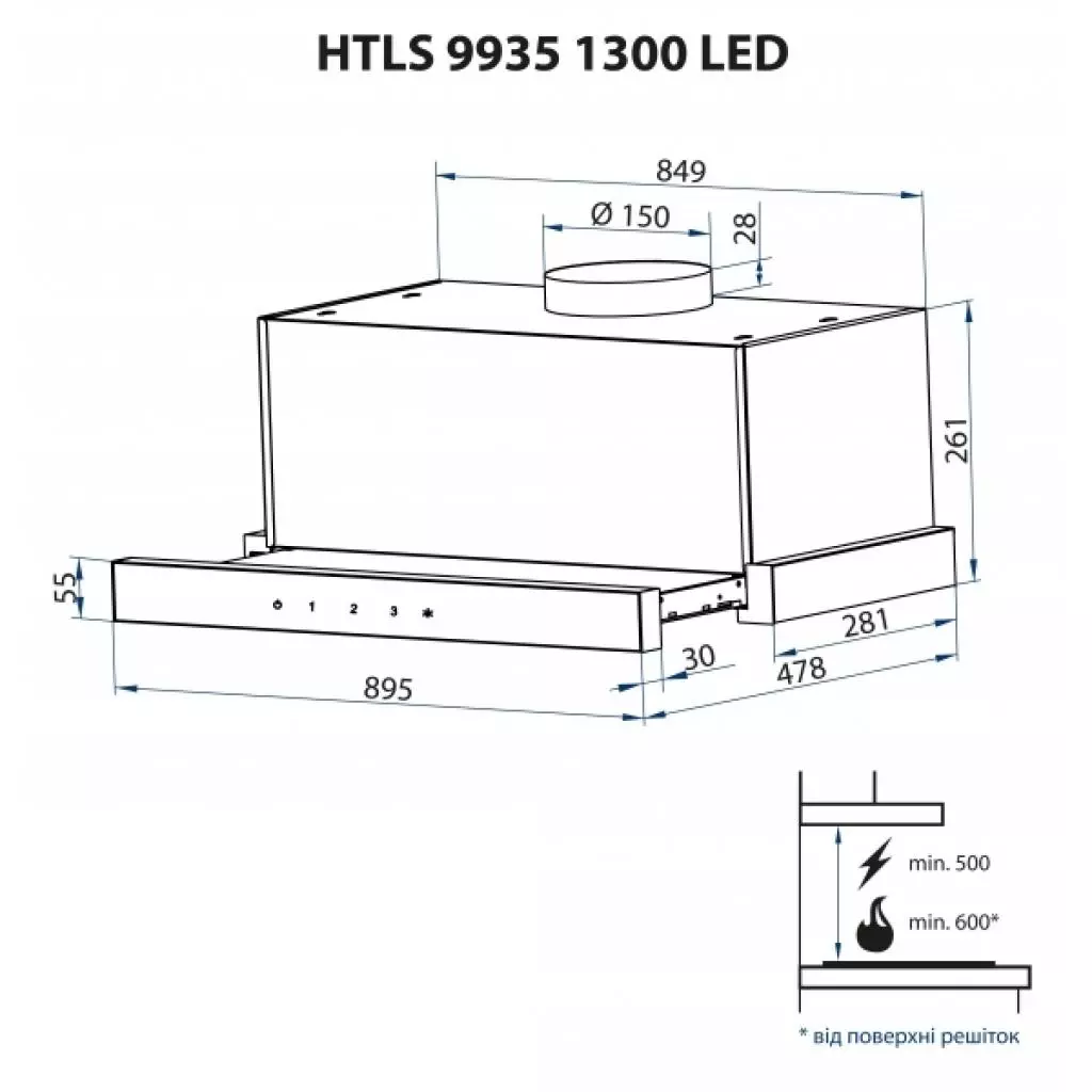 Вытяжка кухонная Minola HTLS 9935 BL 1300 LED - 3 Вытяжка кухонная Minola HTLS 9935 BL 1300 LED - 3