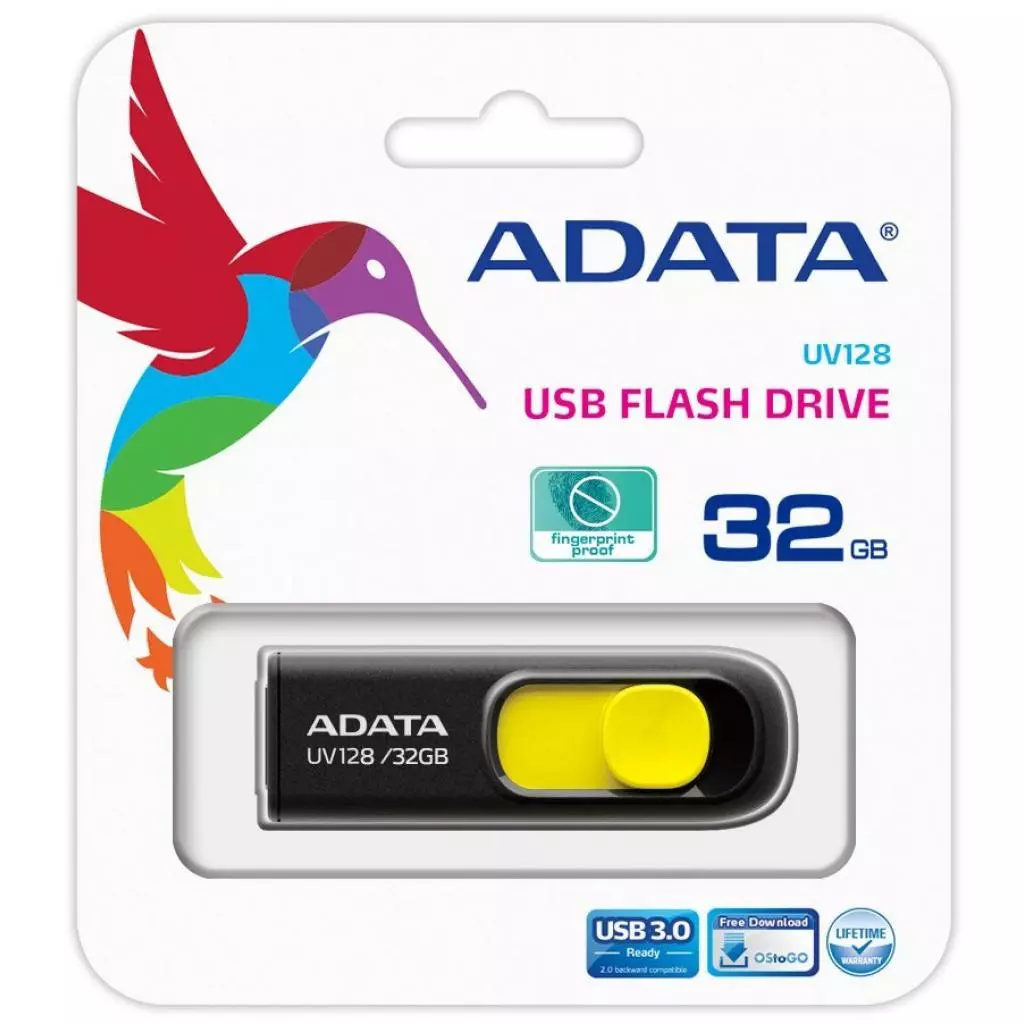 USB флеш накопитель ADATA 32GB UV128 Black-Yellow USB 3.0 (AUV128-32G-RBY) - 4