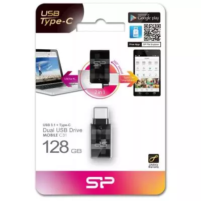 USB флеш накопитель Silicon Power 128GB C31 Silver USB 3.1/Type C (SP128GBUC3C31V1K) - 3 USB флеш накопитель Silicon Power 128GB C31 Silver USB 3.1/Type C (SP128GBUC3C31V1K) - 3
