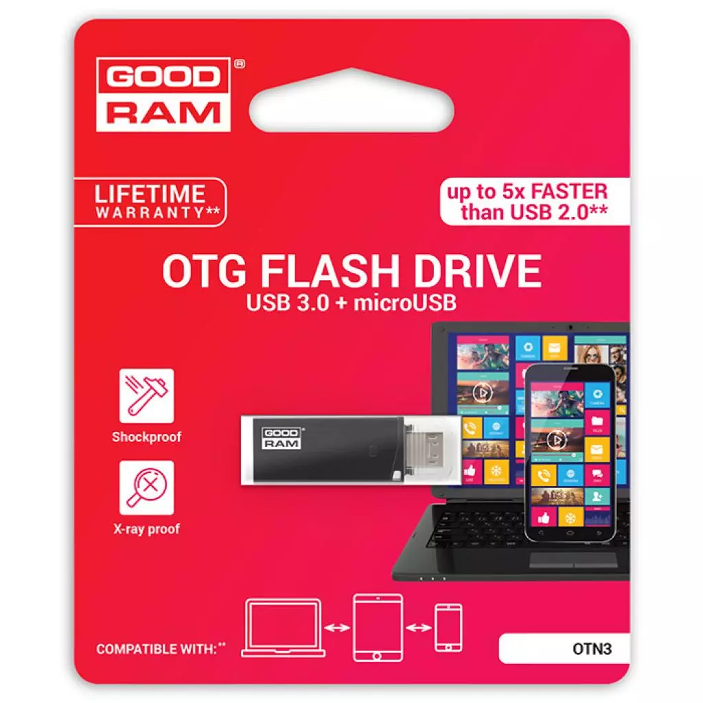 USB флеш накопитель Goodram 32GB OTN3 (Twin) Black OTG USB 3.0 (OTN3-0320K0R11) - 2