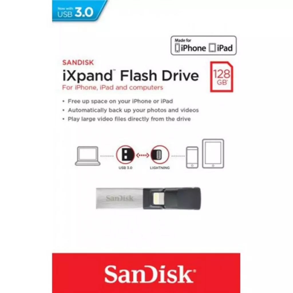 USB флеш накопитель SanDisk 128GB iXpand USB 3.0/Lightning (SDIX30C-128G-GN6NE) - 5