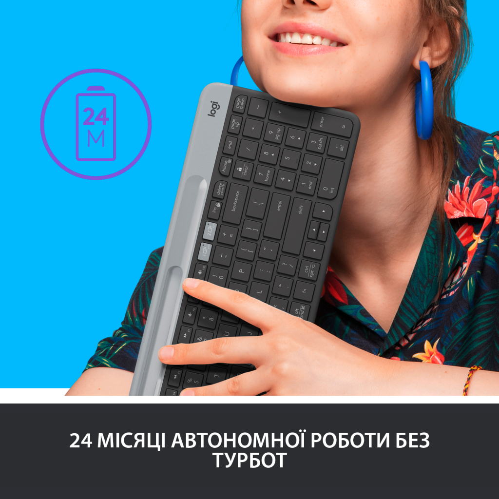 Клавиатура Logitech K580 Slim Multi-Device Wireless Graphite (920-009275) - 6 Клавиатура Logitech K580 Slim Multi-Device Wireless Graphite (920-009275) - 6