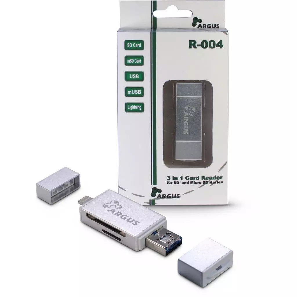 Считыватель флеш-карт Argus USB2.0, Micro-USB/Lightning, TF, SD (R-004) - 1 Считыватель флеш-карт Argus USB2.0, Micro-USB/Lightning, TF, SD (R-004) - 1
