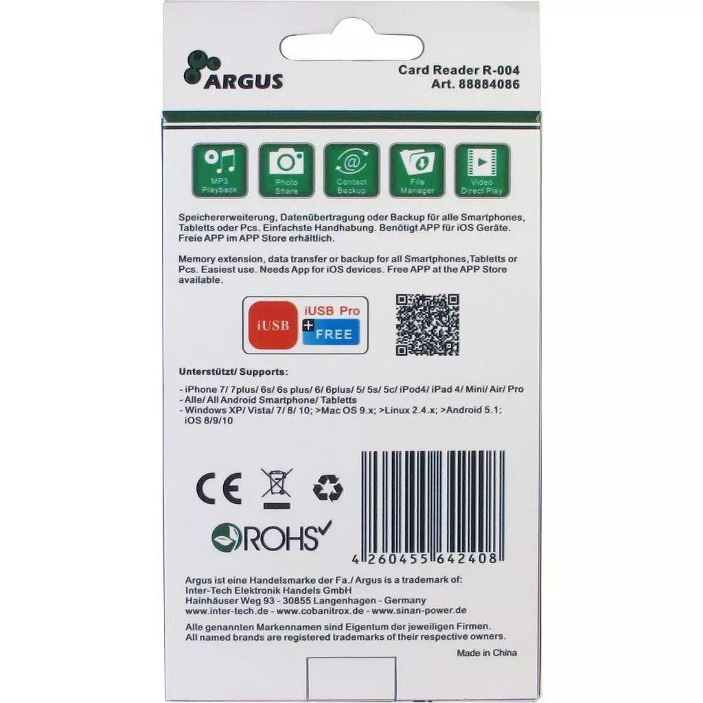 Считыватель флеш-карт Argus USB2.0, Micro-USB/Lightning, TF, SD (R-004) - 2 Считыватель флеш-карт Argus USB2.0, Micro-USB/Lightning, TF, SD (R-004) - 2