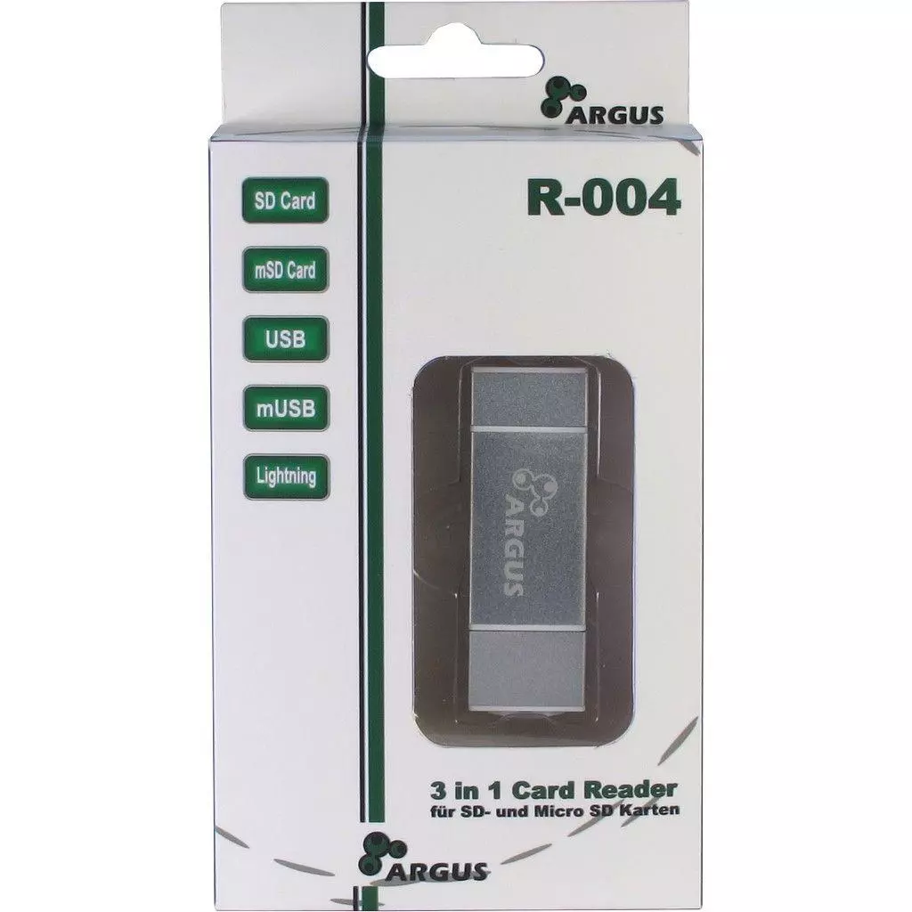 Считыватель флеш-карт Argus USB2.0, Micro-USB/Lightning, TF, SD (R-004) - 3 Считыватель флеш-карт Argus USB2.0, Micro-USB/Lightning, TF, SD (R-004) - 3