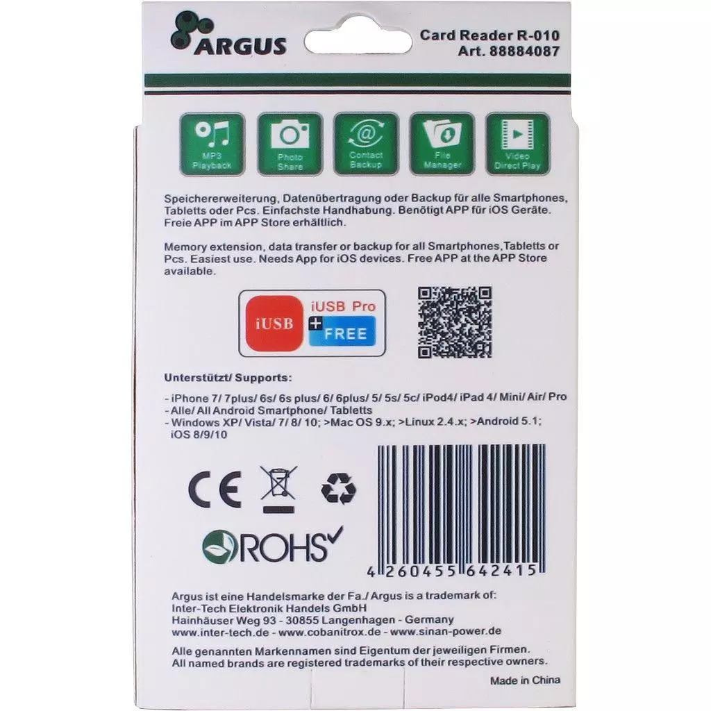 Считыватель флеш-карт Argus USB2.0/USB Type C/ Micro-USB/Lightning, TF (R-010) - 2 Считыватель флеш-карт Argus USB2.0/USB Type C/ Micro-USB/Lightning, TF (R-010) - 2