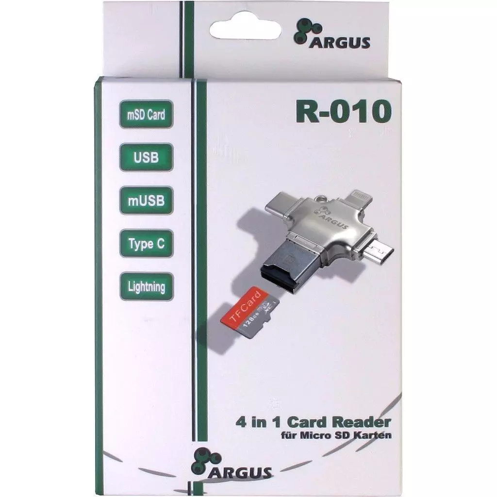 Считыватель флеш-карт Argus USB2.0/USB Type C/ Micro-USB/Lightning, TF (R-010) - 3 Считыватель флеш-карт Argus USB2.0/USB Type C/ Micro-USB/Lightning, TF (R-010) - 3