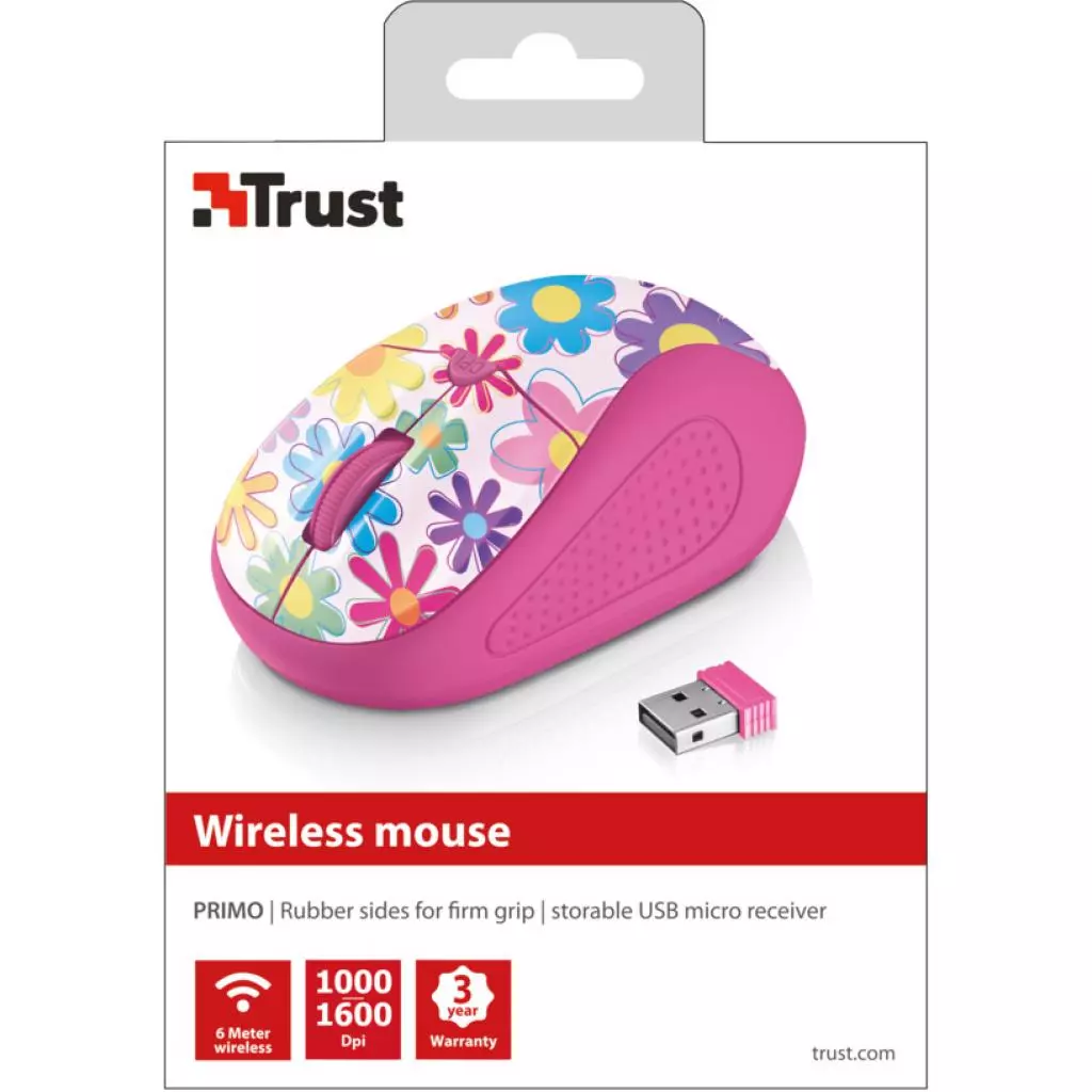 Мышка Trust Primo Wireless Mouse - pink flowers (21481) - 4 Мышка Trust Primo Wireless Mouse - pink flowers (21481) - 4