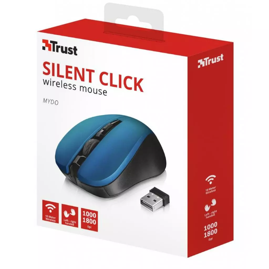Мышка Trust Mydo Silent wireless mouse blue (21870) - 4