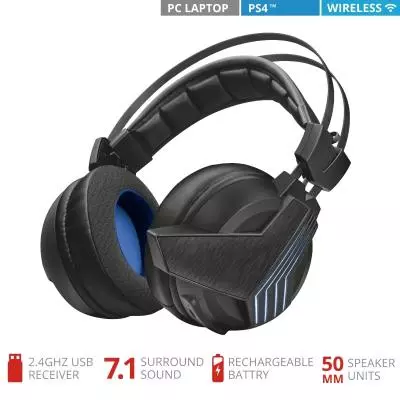 Наушники Trust GXT 393 Magna WL 7.1 Surround Gaming Headset BLACK (22796) - 5 Наушники Trust GXT 393 Magna WL 7.1 Surround Gaming Headset BLACK (22796) - 5