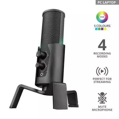 Микрофон Trust GXT 258 Fyru USB 4-in-1 Streaming Microphone Black (23465) - 9 Микрофон Trust GXT 258 Fyru USB 4-in-1 Streaming Microphone Black (23465) - 9