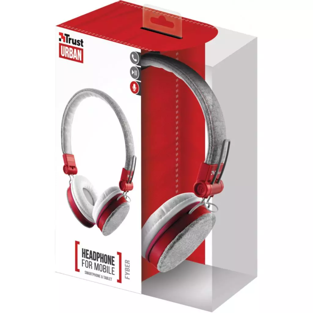 Наушники Trust Urban Revolt Fyber Headphone Grey-Red (20073) - 4 Наушники Trust Urban Revolt Fyber Headphone Grey-Red (20073) - 4