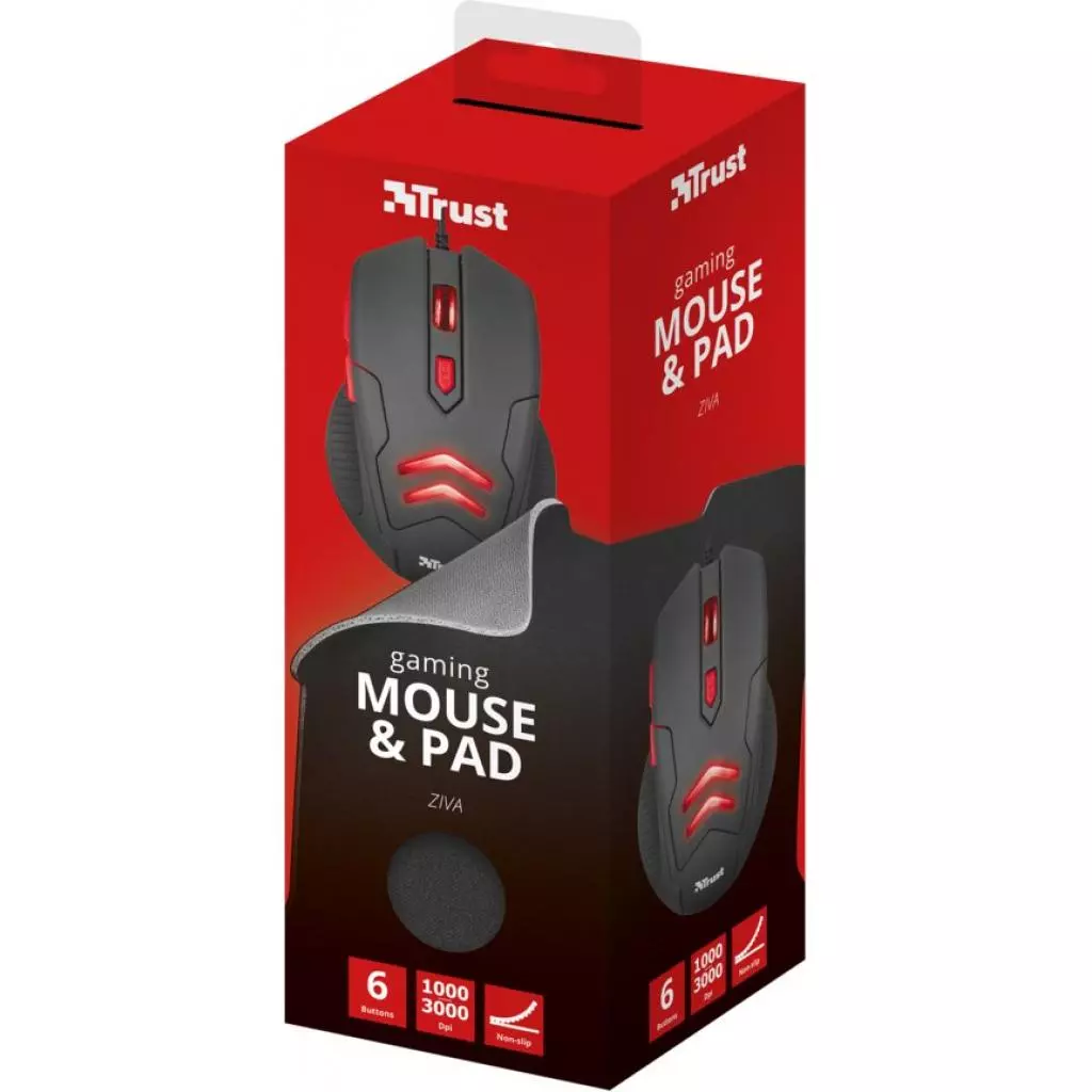 Мышка Trust Ziva Gaming mouse with Mouse pad (21963) - 6 Мышка Trust Ziva Gaming mouse with Mouse pad (21963) - 6