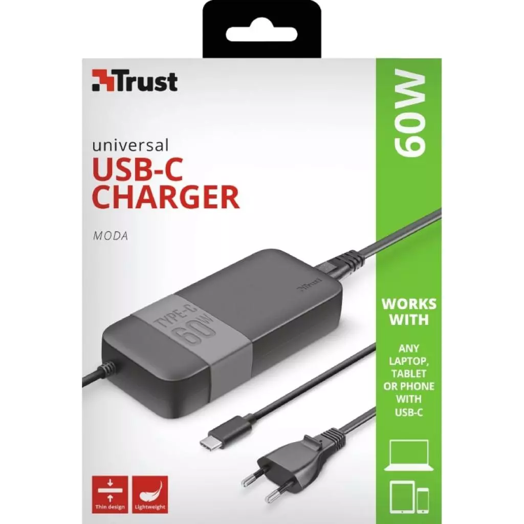 Блок питания к ноутбуку Trust Moda Universal 60W USB-C Charger (21478) - 5 Блок питания к ноутбуку Trust Moda Universal 60W USB-C Charger (21478) - 5