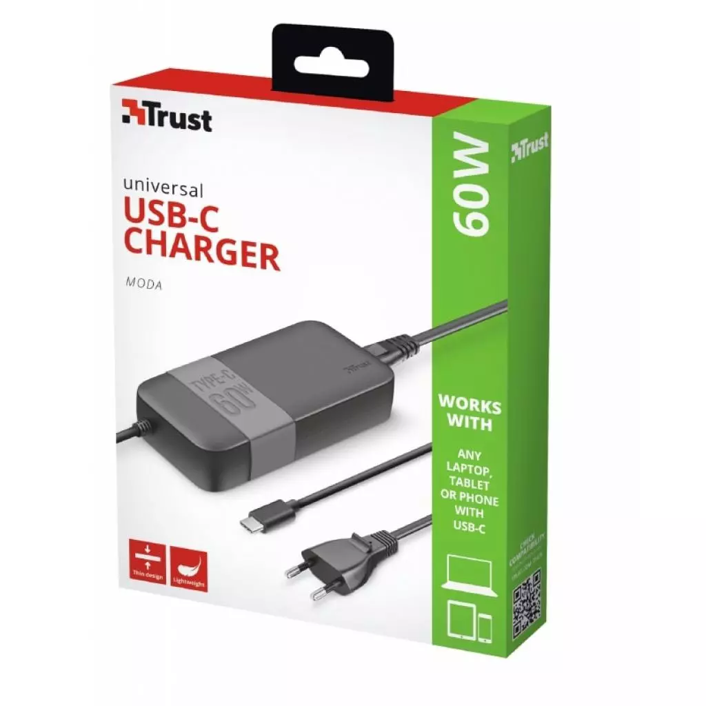 Блок питания к ноутбуку Trust Moda Universal 60W USB-C Charger (21478) - 6 Блок питания к ноутбуку Trust Moda Universal 60W USB-C Charger (21478) - 6