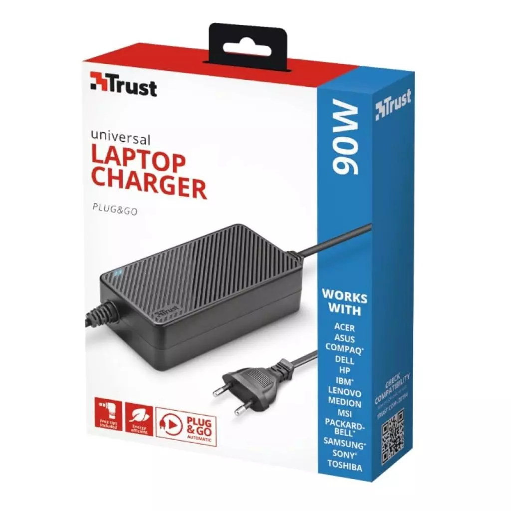 Блок питания к ноутбуку Trust Plug & Go 90W Universal Laptop Charger (20194) - 3
