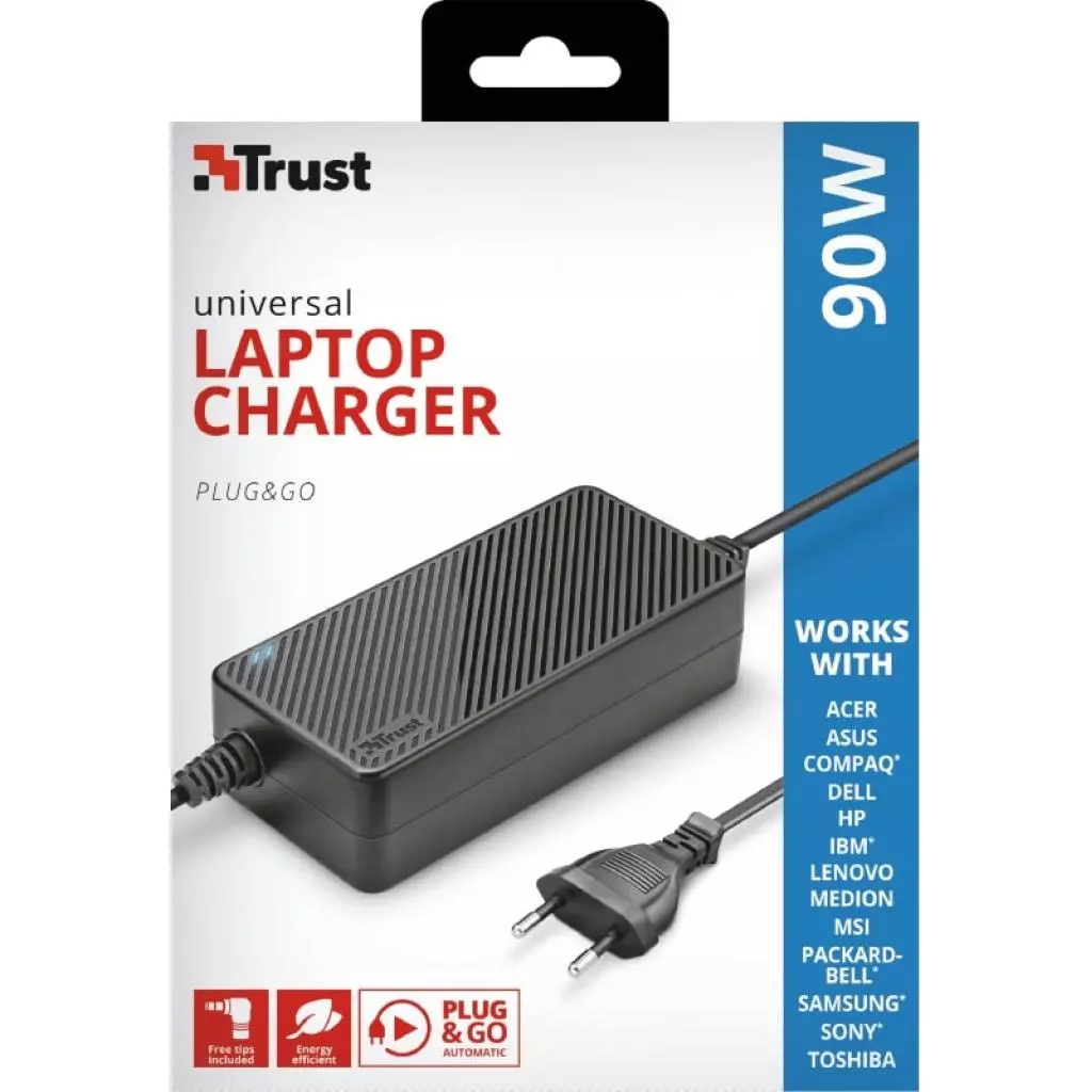 Блок питания к ноутбуку Trust Plug & Go 90W Universal Laptop Charger (20194) - 4
