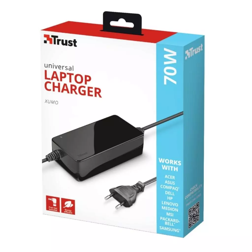 Блок питания к ноутбуку Trust Xumo 70W Laptop Charger (22923) - 2