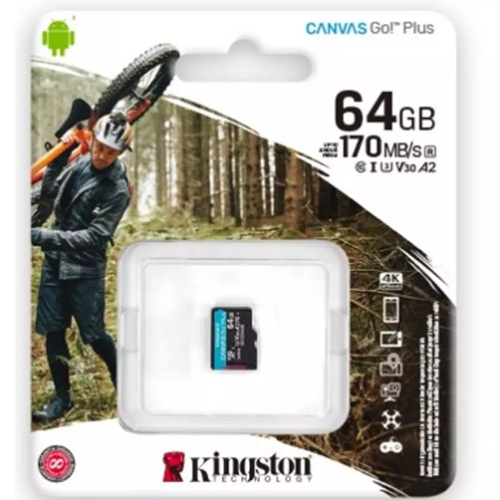 Карта памяти Kingston 64GB microSD class 10 UHS-I U3 A2 Canvas Go Plus (SDCG3/64GBSP) - 2 Карта памяти Kingston 64GB microSD class 10 UHS-I U3 A2 Canvas Go Plus (SDCG3/64GBSP) - 2