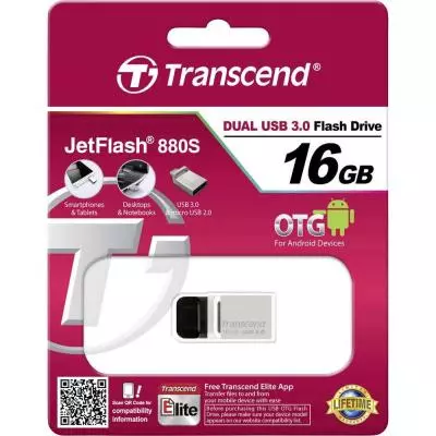 USB флеш накопитель Transcend 16GB JetFlash OTG 880 Metal Silver USB 3.0 (TS16GJF880S) - 4