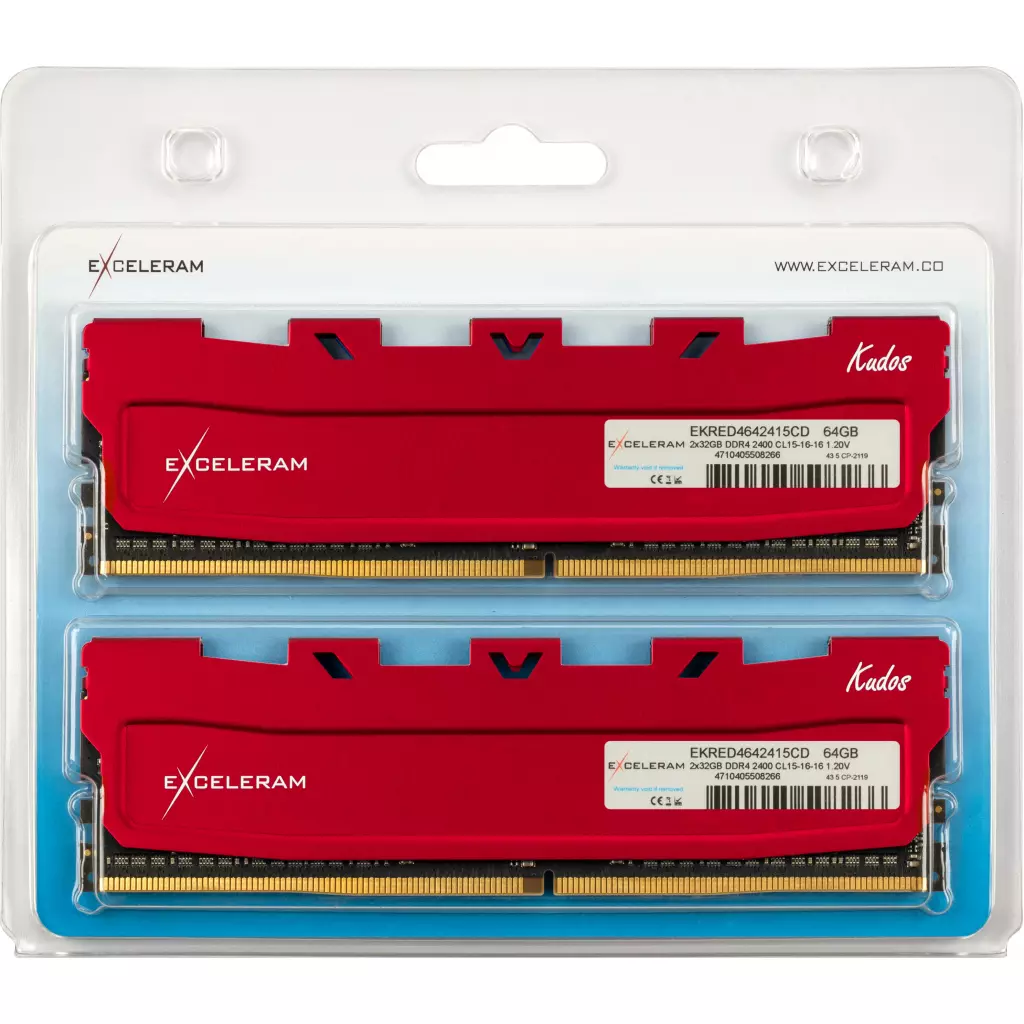 Модуль памяти для компьютера DDR4 64GB (2x32GB) 2400 MHz Red Kudos eXceleram (EKRED4642415CD) - 1