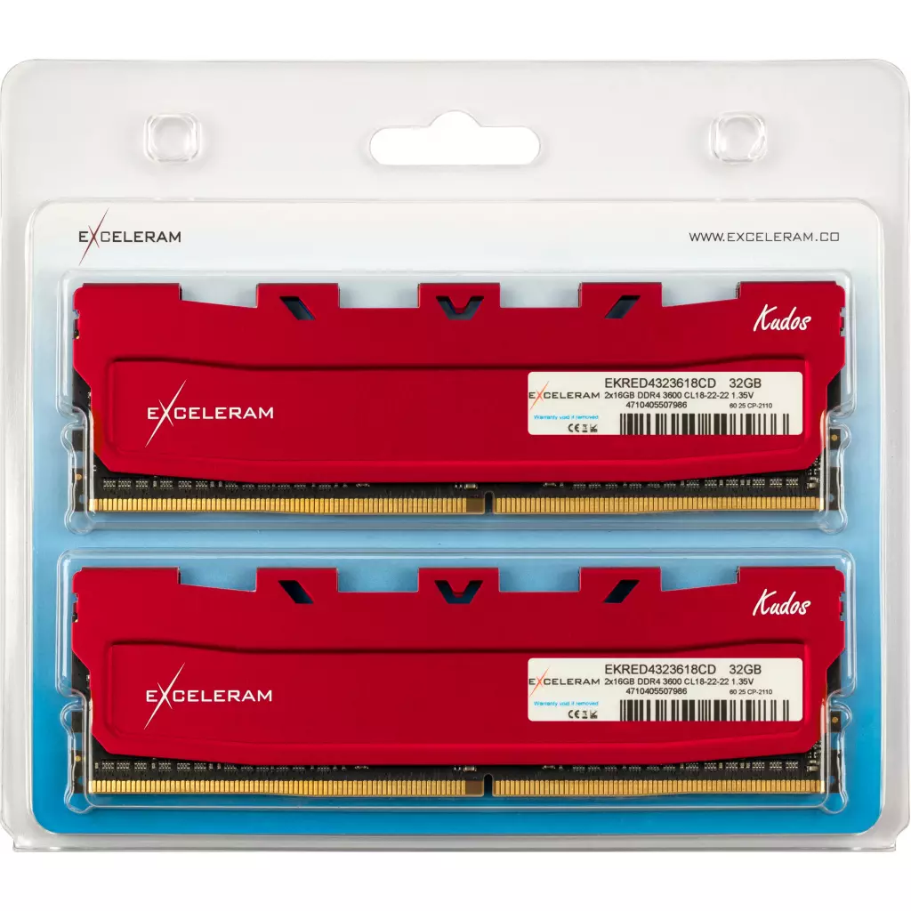 Модуль памяти для компьютера DDR4 32GB (2x16GB) 3600 MHz Red Kudos eXceleram (EKRED4323618CD) - 1 Модуль памяти для компьютера DDR4 32GB (2x16GB) 3600 MHz Red Kudos eXceleram (EKRED4323618CD) - 1