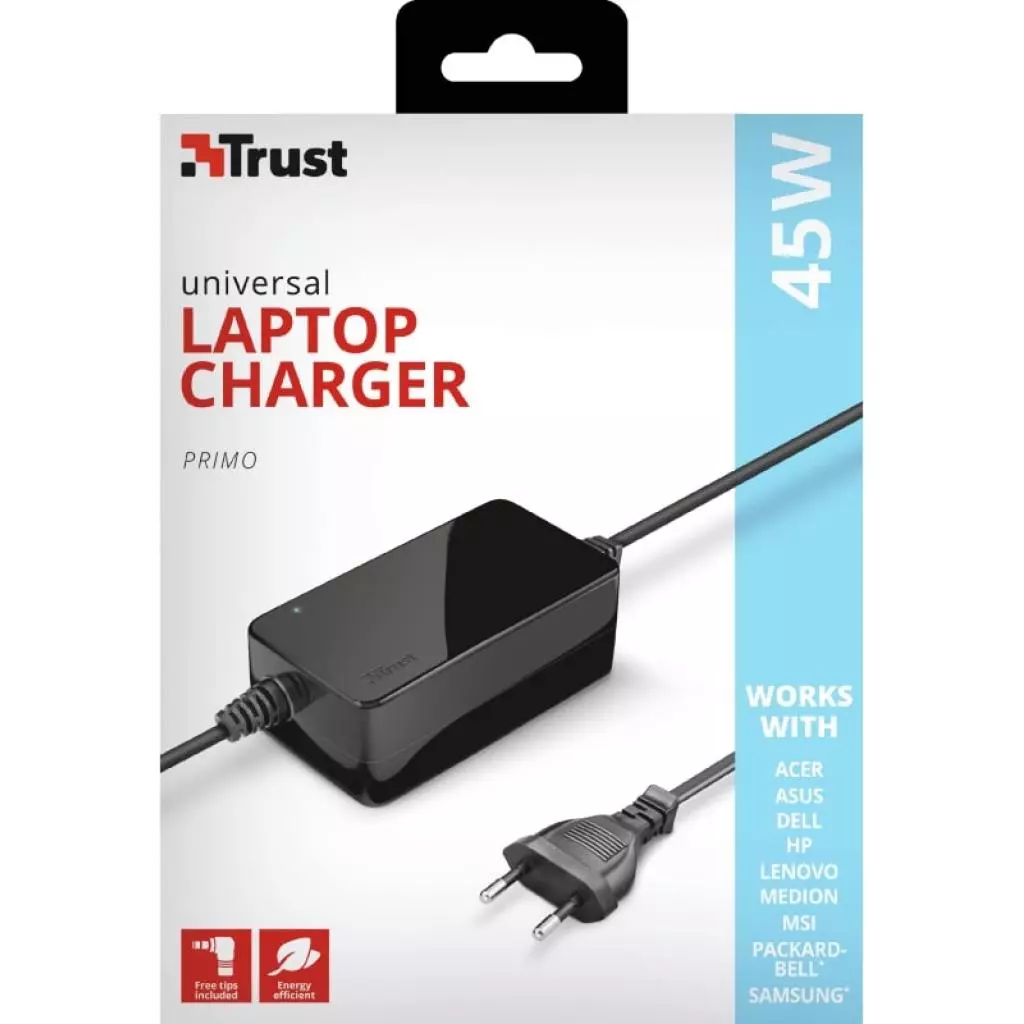 Блок питания к ноутбуку Trust Primo 45W Universal Laptop Charger (21904) - 4 Блок питания к ноутбуку Trust Primo 45W Universal Laptop Charger (21904) - 4
