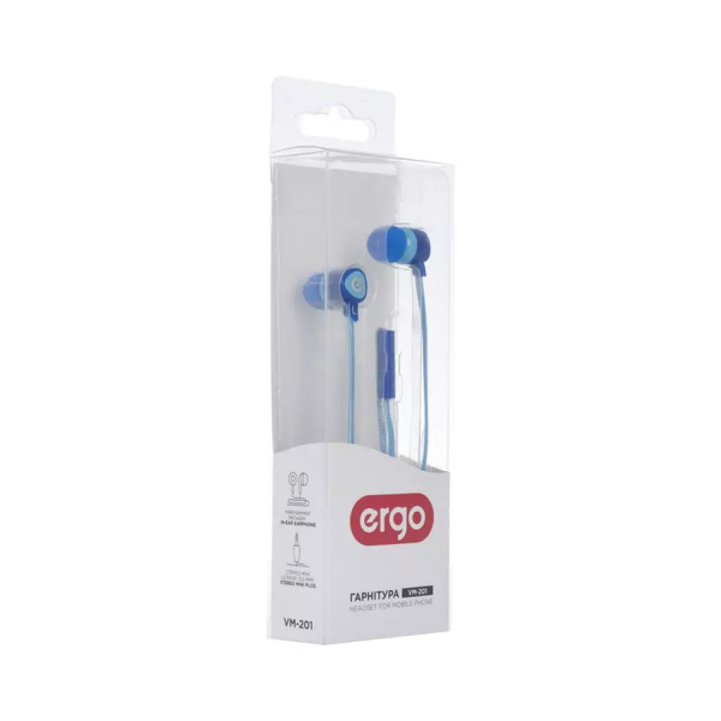 Наушники Ergo VM-201 Blue (HB-2115BL) - 1 Наушники Ergo VM-201 Blue (HB-2115BL) - 1