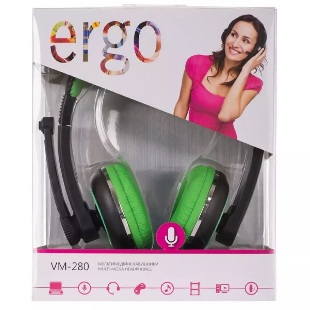 Наушники Ergo VM-280 Green - 1 Наушники Ergo VM-280 Green - 1