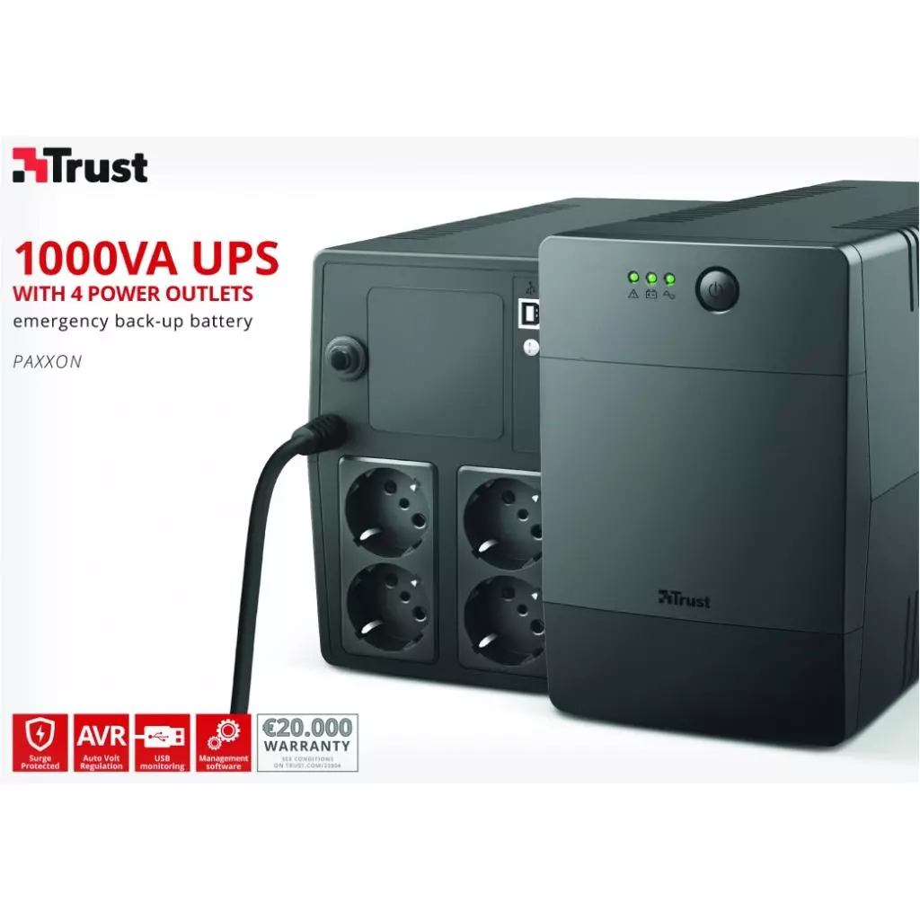 Источник бесперебойного питания Trust Paxxon 1000VA UPS 4 Outlets (23504_TRUST) - 6