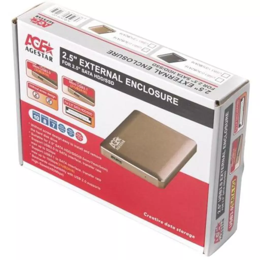 Карман внешний AgeStar 2.5", USB3.0, золотистый (3UB 2A16 (Gold)) - 3 Карман внешний AgeStar 2.5", USB3.0, золотистый (3UB 2A16 (Gold)) - 3