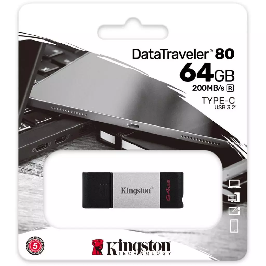 USB флеш накопитель Kingston 64GB DataTraveler 80 USB 3.2/Type-C (DT80/64GB) - 4 USB флеш накопитель Kingston 64GB DataTraveler 80 USB 3.2/Type-C (DT80/64GB) - 4