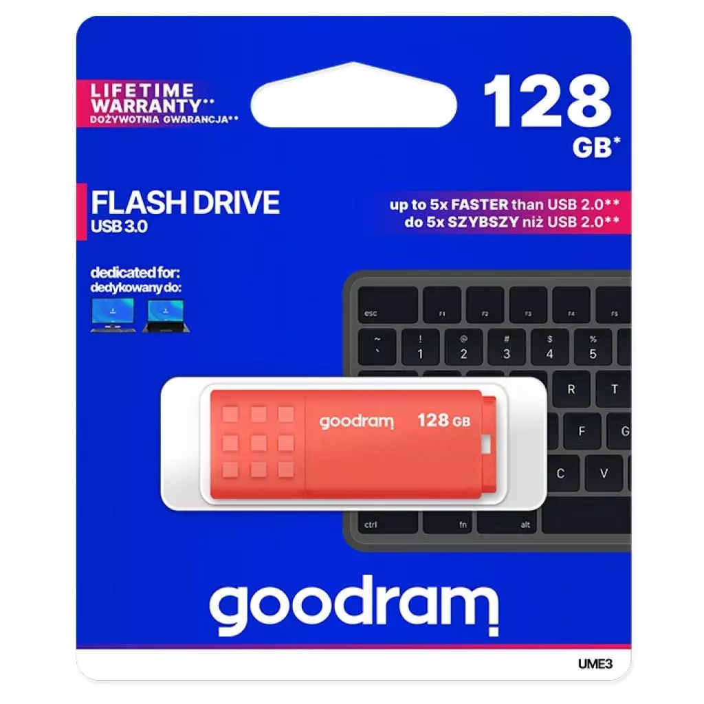USB флеш накопитель Goodram 128GB UME3 Orange USB 3.0 (UME3-1280O0R11) - 3 USB флеш накопитель Goodram 128GB UME3 Orange USB 3.0 (UME3-1280O0R11) - 3